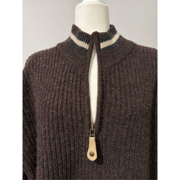 Columbia 100% Shetland wool brown 1/4 zipper knit thick sweater L - Picture 5 of 6